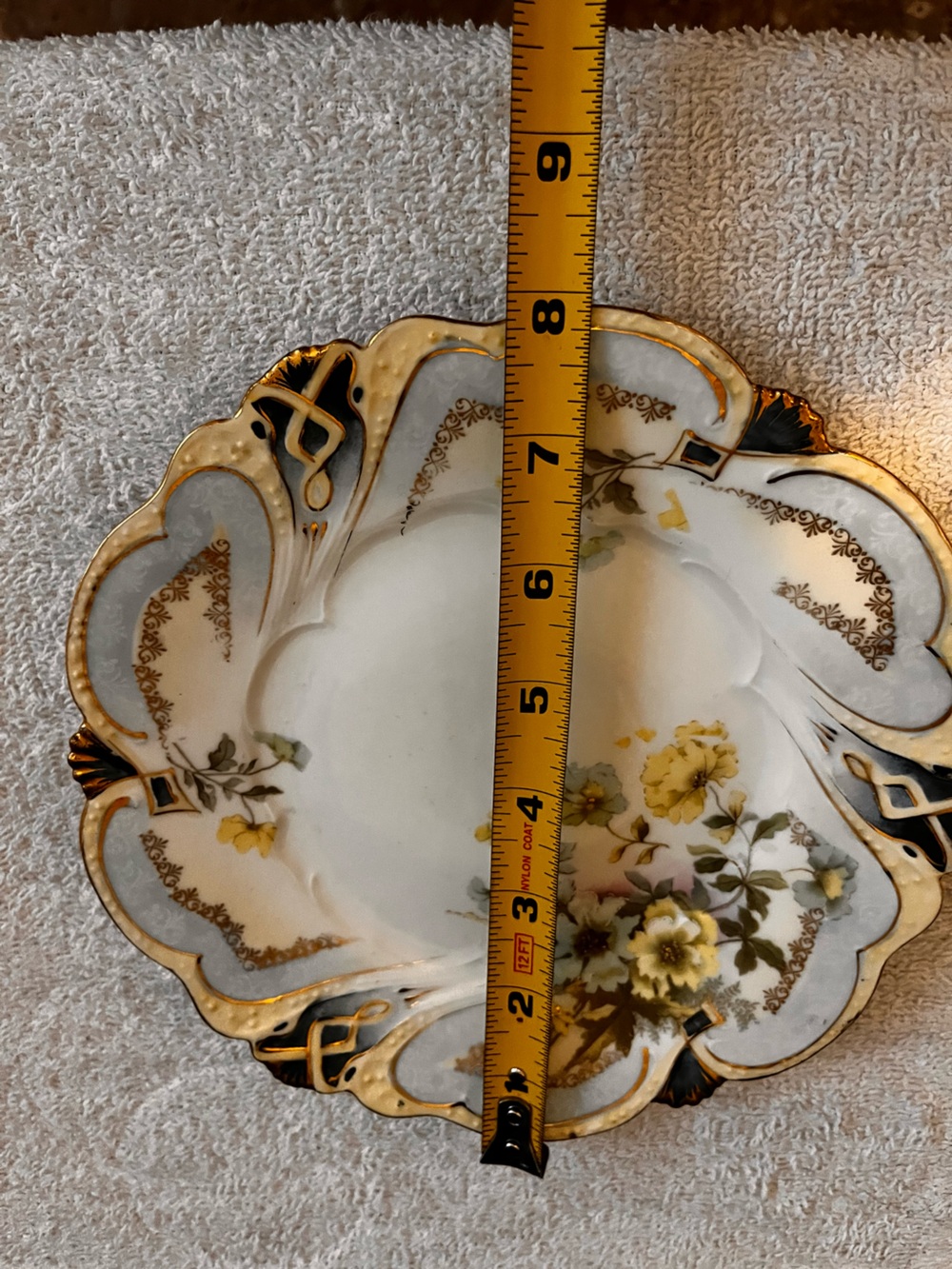Porcelain Decorative Salad Plate with Yellow Floral Motif and Gold Trim